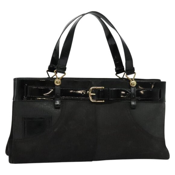 Christian Dior Trotter Canvas Hand Bag Black Gold Auth BA1651 - Picture 1 of 16